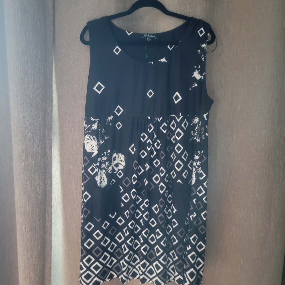 Ulla Popken Dress size 16/18 Black White Geometric Sleeveless Pockets New Tunic